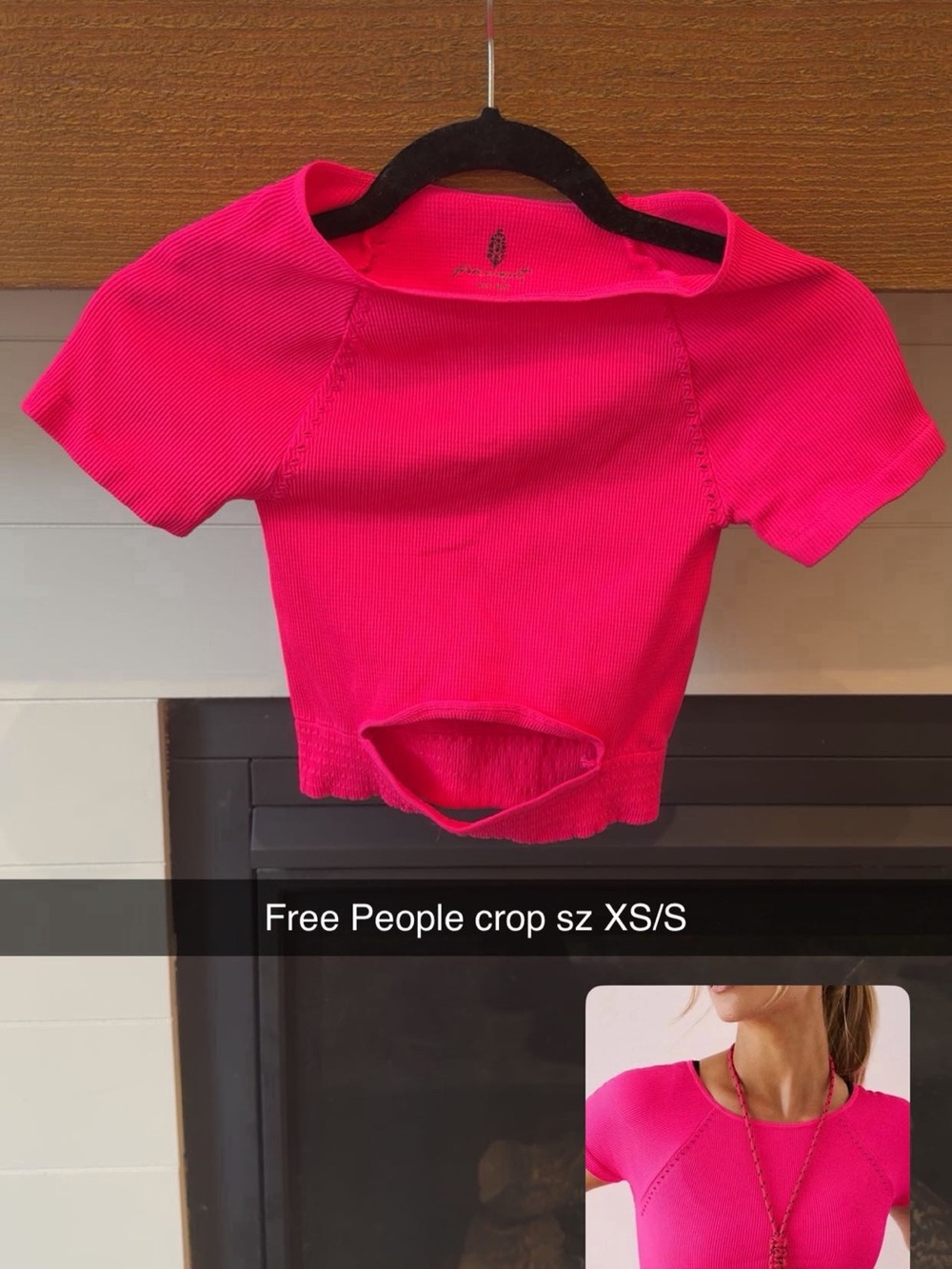 Free People Neon Pink Ribbed Short-Sleeve Crop Top